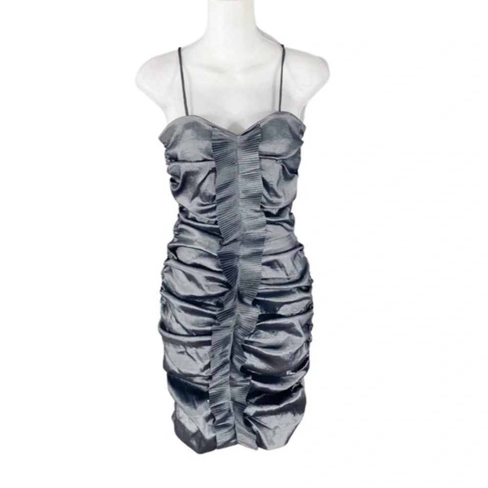 NWT Calvin Klein gunmetal silver gray ruching bodycon dress 4 N21 - Picture 1 of 11